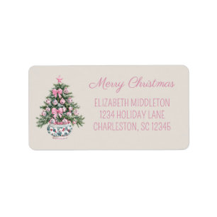 Preppy Pink and Green Chinoiserie Christmas Tree Label