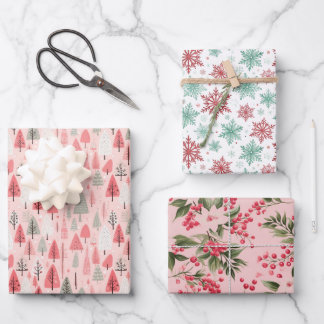 Preppy Pink and Green Christmas Holiday Pattern  Wrapping Paper Sheet