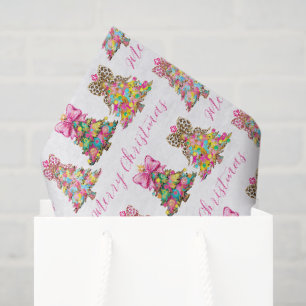 Preppy Pink and Green Christmas Trees Tissue Paper