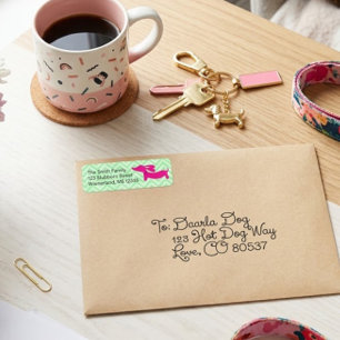 Preppy Pink and Green Dachshund Address Lables Lab Return Address Label