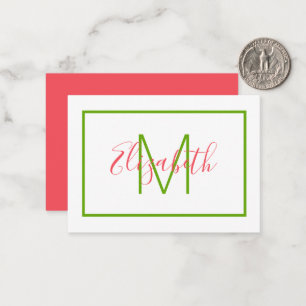 Preppy Pink and Green Monogram Card