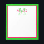Preppy Pink and Green Monogram Notepad<br><div class="desc">This preppy notepad features a border of bright pink and green with a matching monogram that you can personalise with your choice of name and initial.</div>