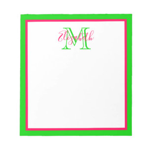Preppy Pink and Green Monogram Notepad
