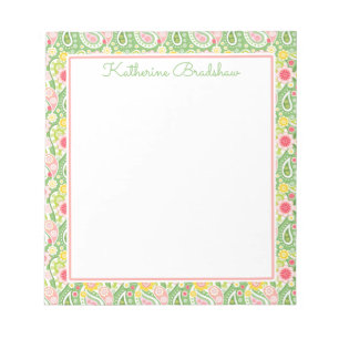 Preppy Pink and Green Paisley Notepad