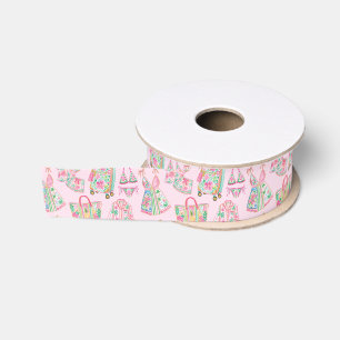 Preppy Pink and Green Palm Beach Chic Style Grosgrain Ribbon