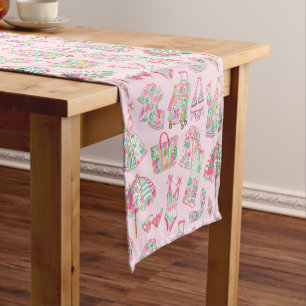Preppy Pink and Green Palm Beach Chic Style Short Table Runner