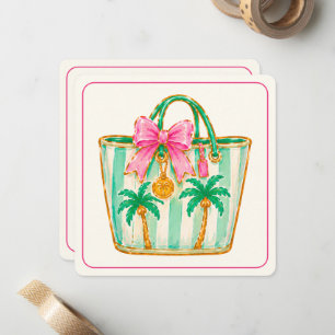 Preppy Pink and Green Palm Beach Tote Bag Card