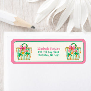 Preppy Pink and Green Palm Beach Tote Bags Return Address Label