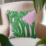Preppy Pink And Green Palm Leaves Beach House Cushion<br><div class="desc">Simple pink and green pattern with green palm leaves over pink background.</div>