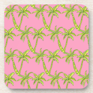 Preppy Pink and Green Palm Tree Coaster