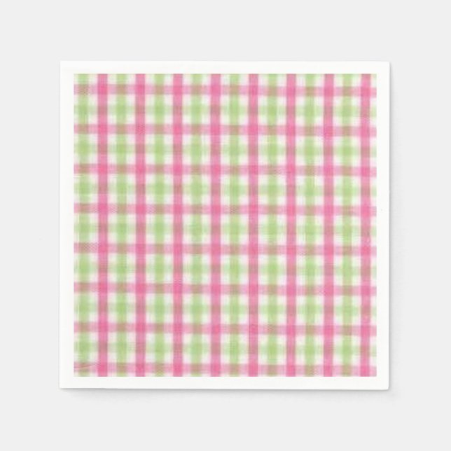 Preppy Pink and Green Plaid Napkin (Front)