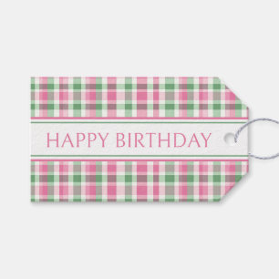 Preppy Pink and Green Plaid Personalised Gift Tags
