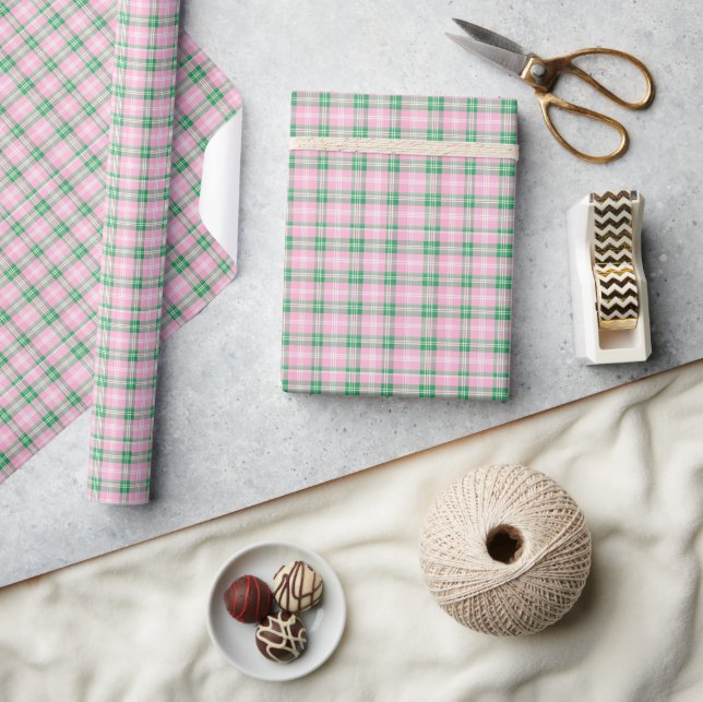 Preppy Pink and Green Plaid Wrapping Paper (Crafts)