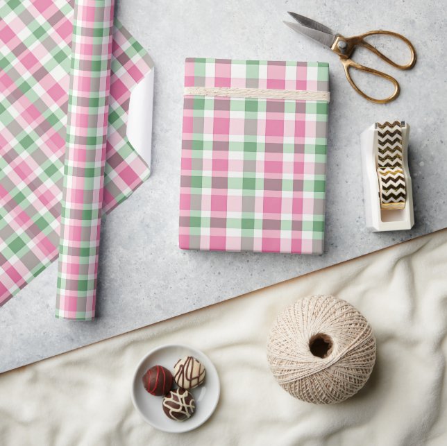 Preppy Pink and Green Plaid Wrapping Paper (Crafts)