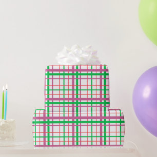 Preppy Pink and Green Pretty Plaid Wrapping Paper