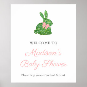 Preppy Pink And Green Rabbit Baby Shower Welcome Poster