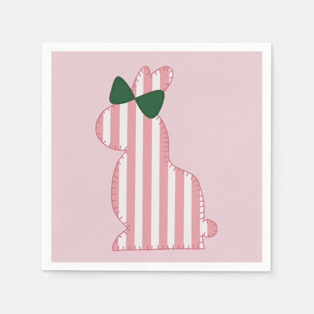 Preppy pink and green striped bunny napkin (Front)