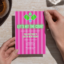 Preppy Pink and Green Striped Pickleball Birthday