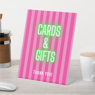 Preppy Pink and Green Striped Pickleball Birthday Pedestal Sign