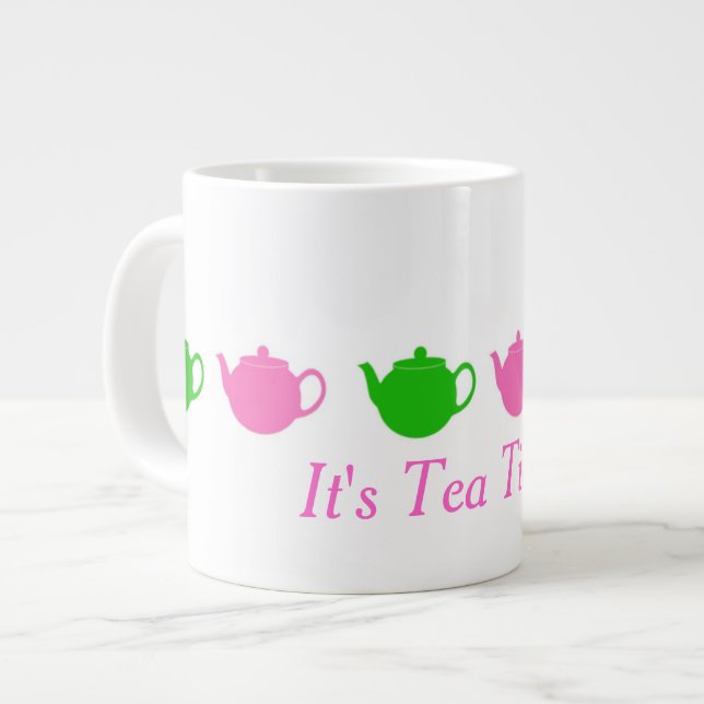 Preppy Pink and Green Teapots Large Coffee Mug (Front Left)