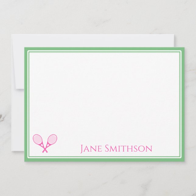 Preppy Pink and Green Tennis Note Card (Front)