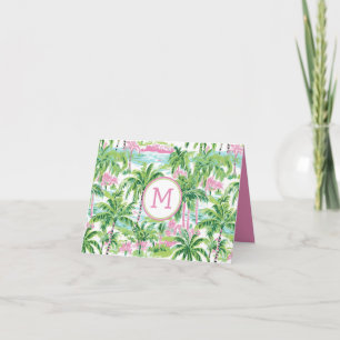 Preppy Pink and Green Tropical Palm Tree Note Card
