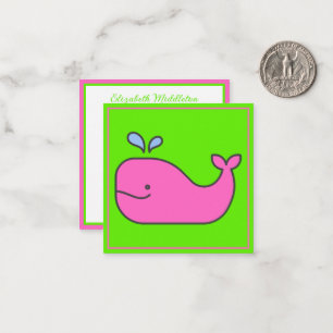 Preppy Pink and Green Whale Personalised Card