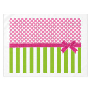 Preppy Pink and  Lime Green Striped Tablecloth