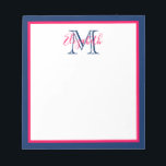 Preppy Pink and Navy Blue Monogram Notepad<br><div class="desc">This preppy notepad features a border of bright pink and classic navy blue with a matching monogram that you can personalise with your choice of name and initial.</div>