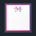 Preppy Pink and Navy Blue Monogram Notepad<br><div class="desc">This preppy notepad features a border of bright pink and classic navy blue with a matching monogram that you can personalise with your choice of name and initial.</div>