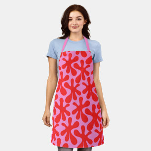 Preppy Pink and Red Amoeba Contemporary Pattern Apron