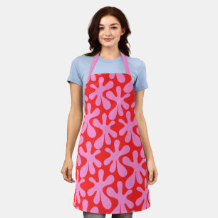 Preppy Pink and Red Amoeba Contemporary Pattern Apron