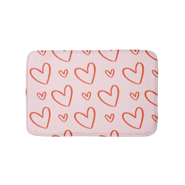 Preppy pink and red heart illustrations bath mat (Front)