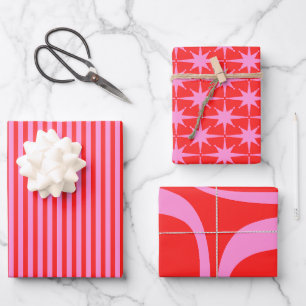 Preppy Pink and Red Pattern Mix Wrapping Paper Sheet