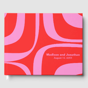 Preppy Pink and Red Retro Groove Personalised Guest Book