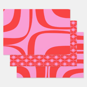 Preppy Pink and Red Retro Patterns Wrapping Paper Sheet
