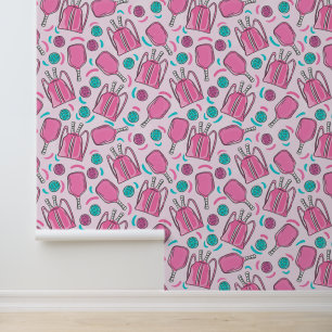 Preppy Pink and Teal Pickleball Pattern Wallpaper