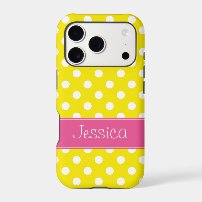 Preppy Pink and Yellow Polka Dots Personalised (Back)