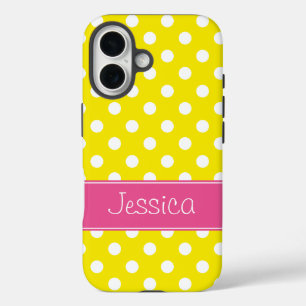 Preppy Pink and Yellow Polka Dots Personalised iPhone 16 Case