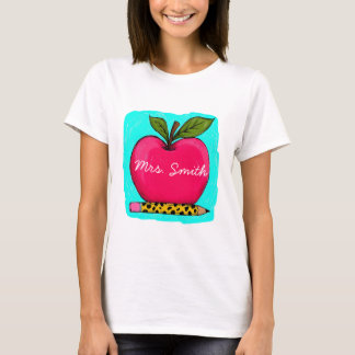 Preppy Pink Apple Teacher Name Shirt