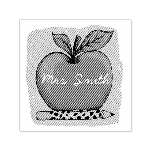 Preppy Pink Apple Teacher Name Sticker  Self-inking Stamp (Design)