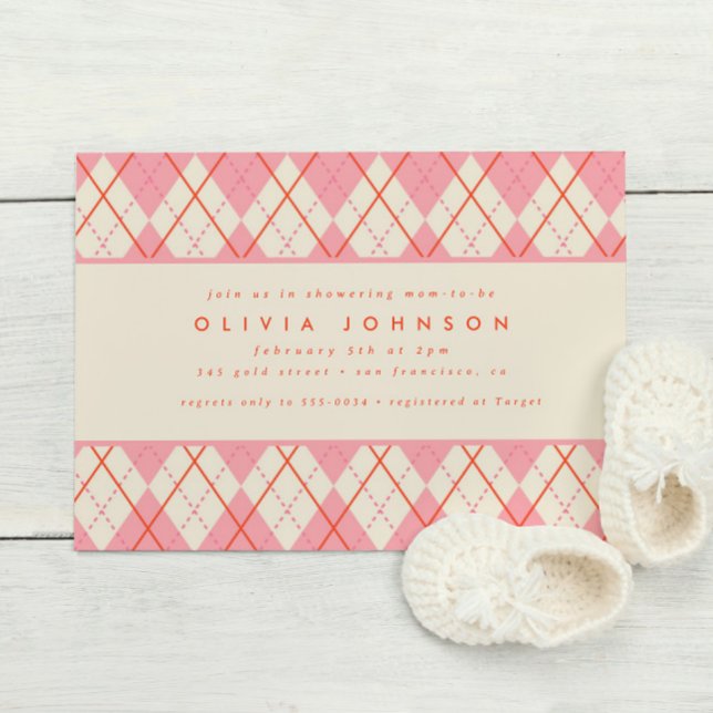 Preppy Pink Argyle Plaid Baby Girl Shower Invitation (Creator Uploaded)