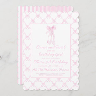 Preppy Pink Ballerina Slippers First birthday Invitation
