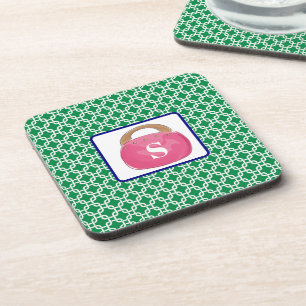 Preppy Pink Bermuda Bag Green Link Monogram Coaster
