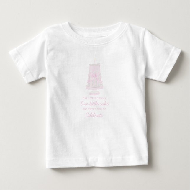 Preppy Pink Birthday Cake First birthday Editable Baby T-Shirt (Front)
