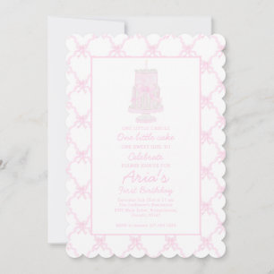 Preppy Pink Birthday Cake First birthday Invitation