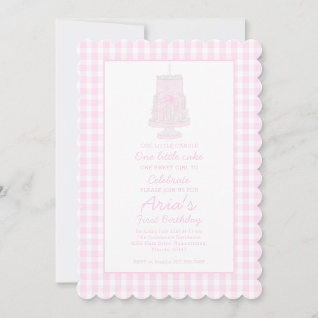 Preppy Pink Birthday Cake First birthday Invitation (Front)