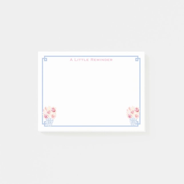 Preppy Pink Blue Greek Key Ginger Jar Personalized Post-it Notes (Front)