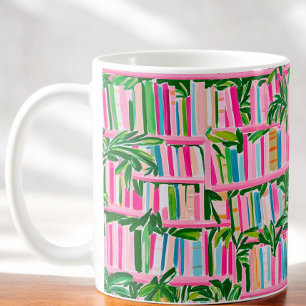 Preppy Pink Bookcase Tropical  Coffee Mug