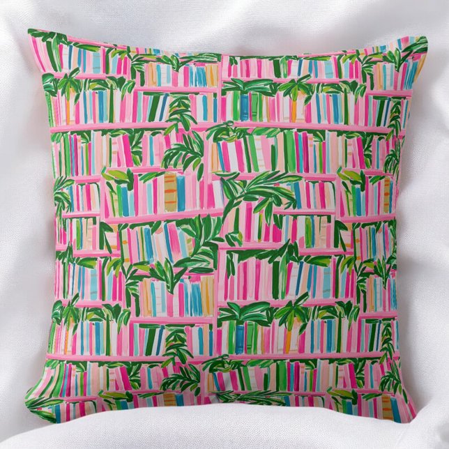 Preppy Pink Bookcase Tropical  Cushion (Creator Uploaded)